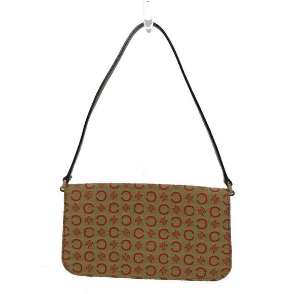 CELINE CMacadam Mini Hand Bag Accessory pouch Canvas/Leather Khaki x Red - Picture 1 of 12